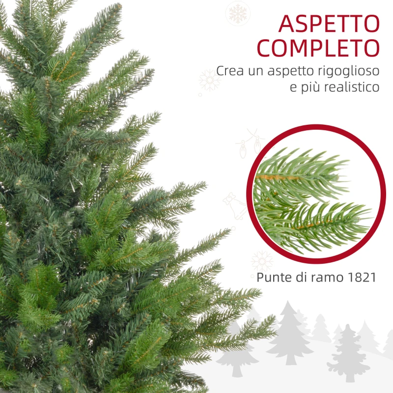 HOMCOM Albero di Natale Artificiale da 180 cm con 1821 Rami e Base in Metallo, Verde
