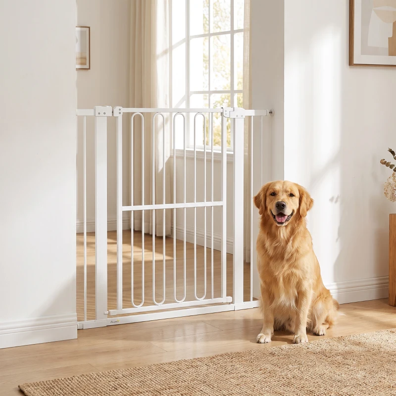 PawHut Cancelletto di Sicurezza per Cani Estensibile 76-104cm, Alto 104cm, Cancellino Cani Taglia Grande, Bianco