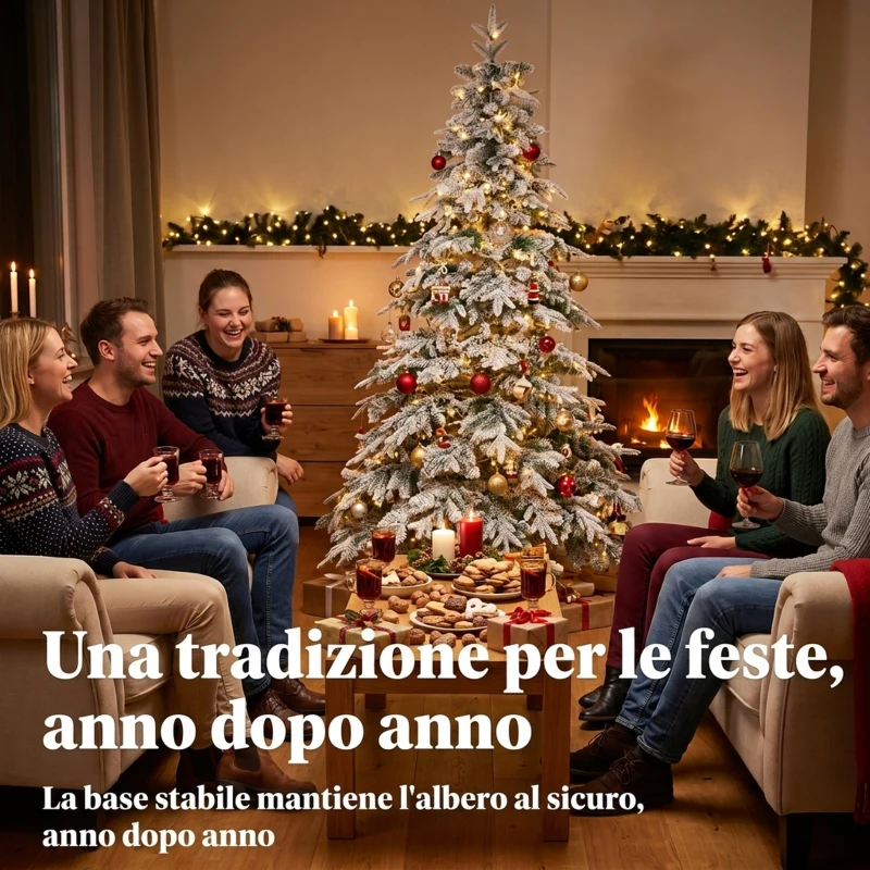 HOMCOM Albero Natale Innevato 210cm con Luci LED 450 Bianco Caldo, Timer, Telecomando, 8 Modalità, 1080 Rami Ignifughi