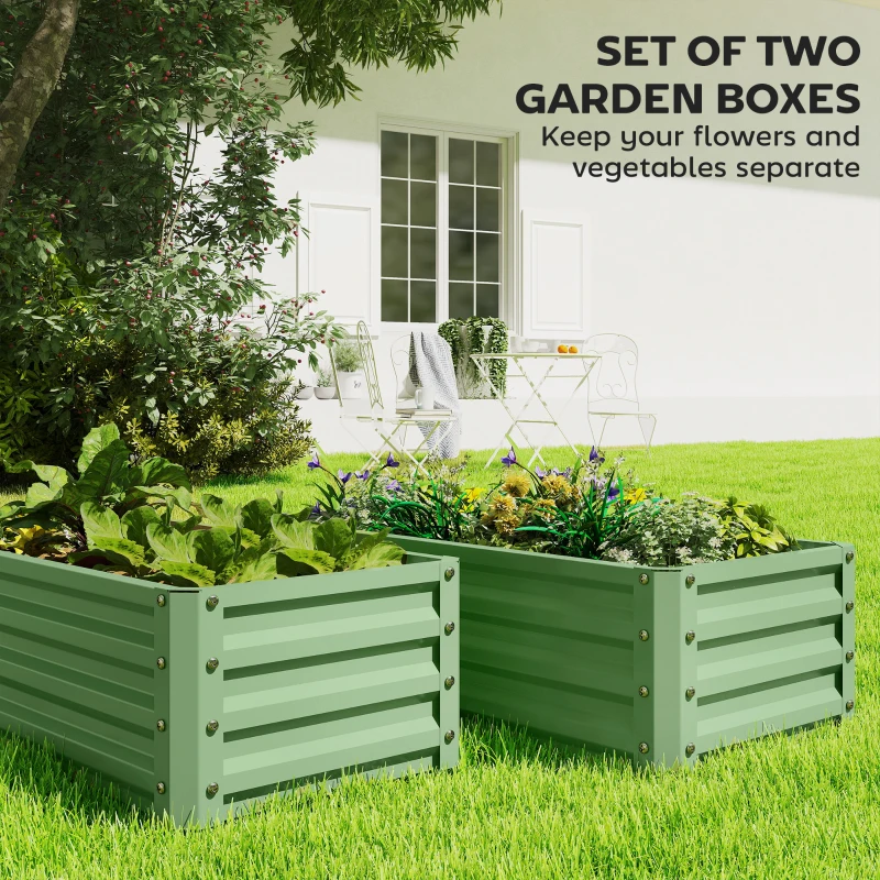 Outsunny Set of Two 110 x 50cm Steel Planter Boxes -  Light Green