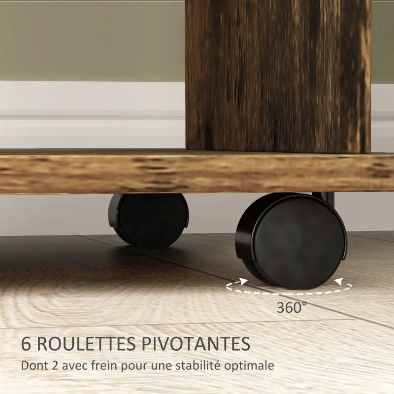 HOMCOM Armoire penderie meuble de rangement mobile 6 roulettes 120 x 40 x 128 cm en bois marron