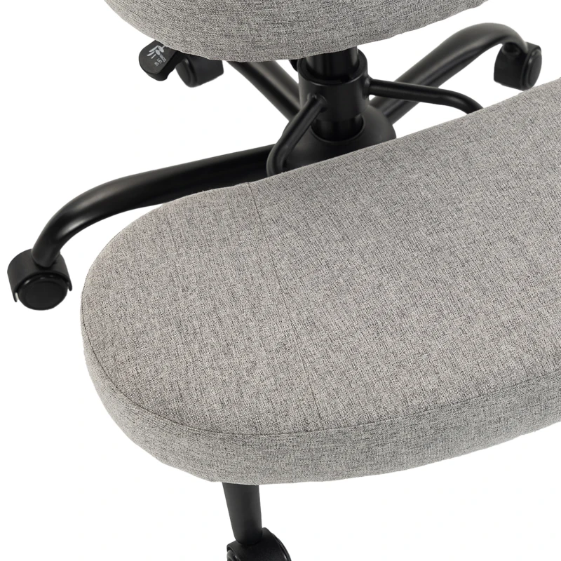 HOMCOM Sedia Ufficio Girevole con Poggiapiedi Rimovibile, Tessuto Effetto Lino, Altezza Regolabile, Grigio Chiaro