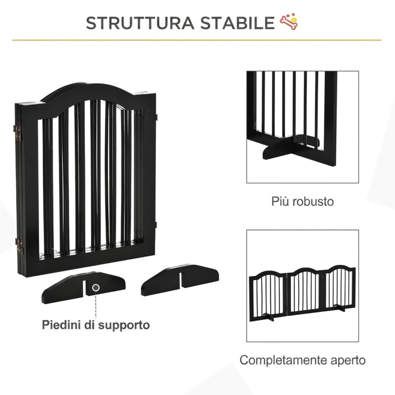 PawHut Cancellino per Cani Pieghevole a 3 Sezioni in Legno, Barriera per Cani con Piedini, 154.5x29.5x61cm, Nero