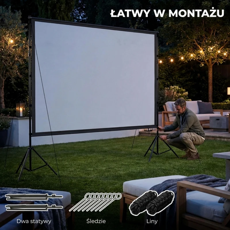 HOMCOM 254 cm 16:9 HD 4K/8K ekran projektora ze statywem, przenośny dwustronny ekran ze składanymi statywami, biały
