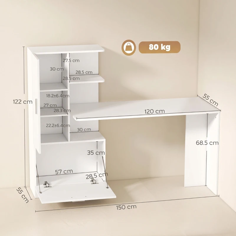 HOMCOM Computerschreibtisch mit Regal und Schrank, 150 cm, Weiß