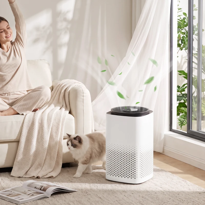 HOMCOM Purificator de Aer Smart cu Aplicație, WiFi, pentru 27 m², Filtru HEPA, CADR 225 m³/h, 28 dB