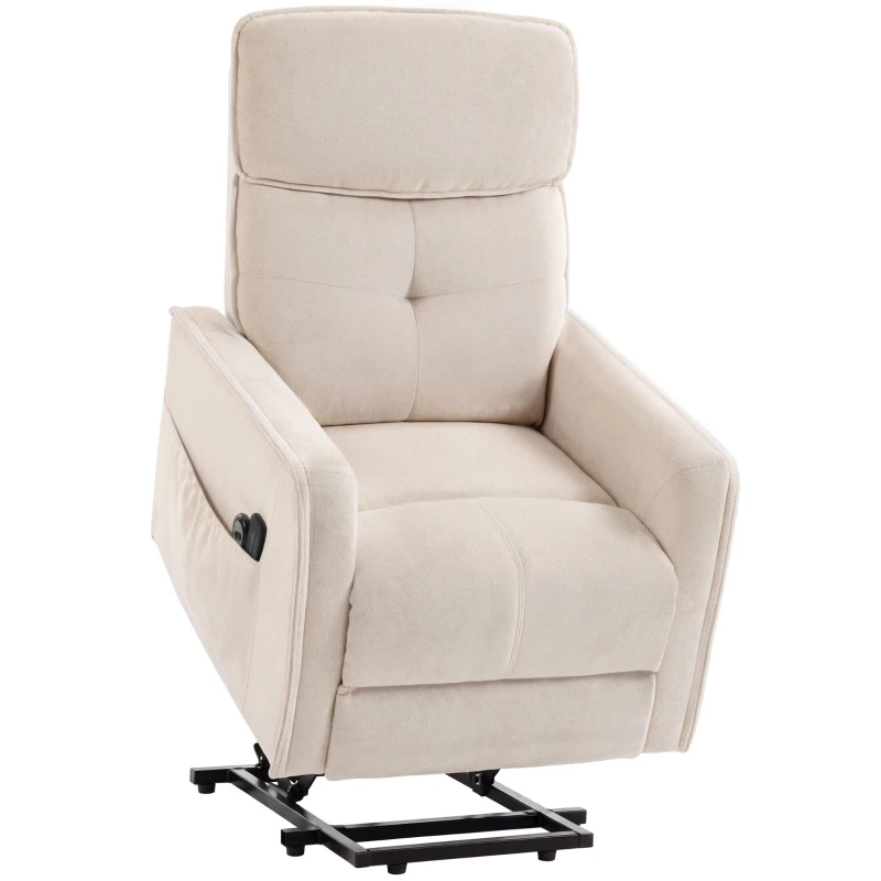 HOMCOM Poltrona Relax Reclinável Elétrica Elevatória com 2 Pontos de Massagem, Assento com Molas e Apoio para os Pés, Chenille Creme