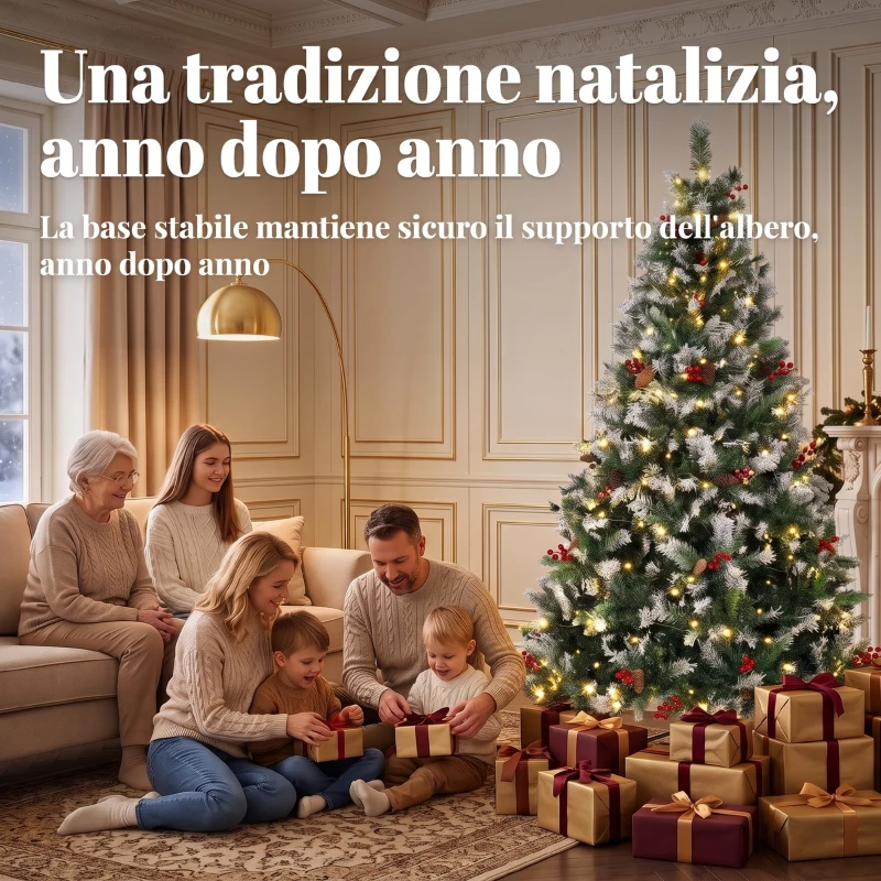 HOMCOM Albero di Natale Innevato 180cm, 250 Luci LED a 2 Colori, Telecomando, 11 Modalità, 840 Rami, Pigne, Bacche Rosse