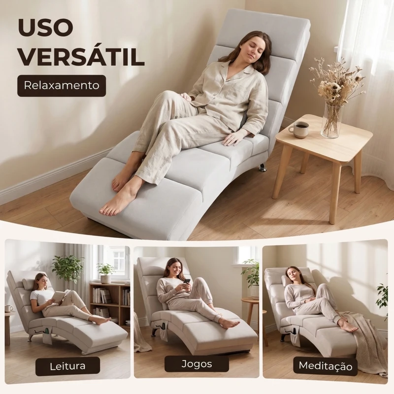 HOMCOM Poltrona Relax Reclinável com 8 Pontos de Massagem, Aquecimento Lombar, 5 Modos, Comando e Bolso Lateral, Branco Creme