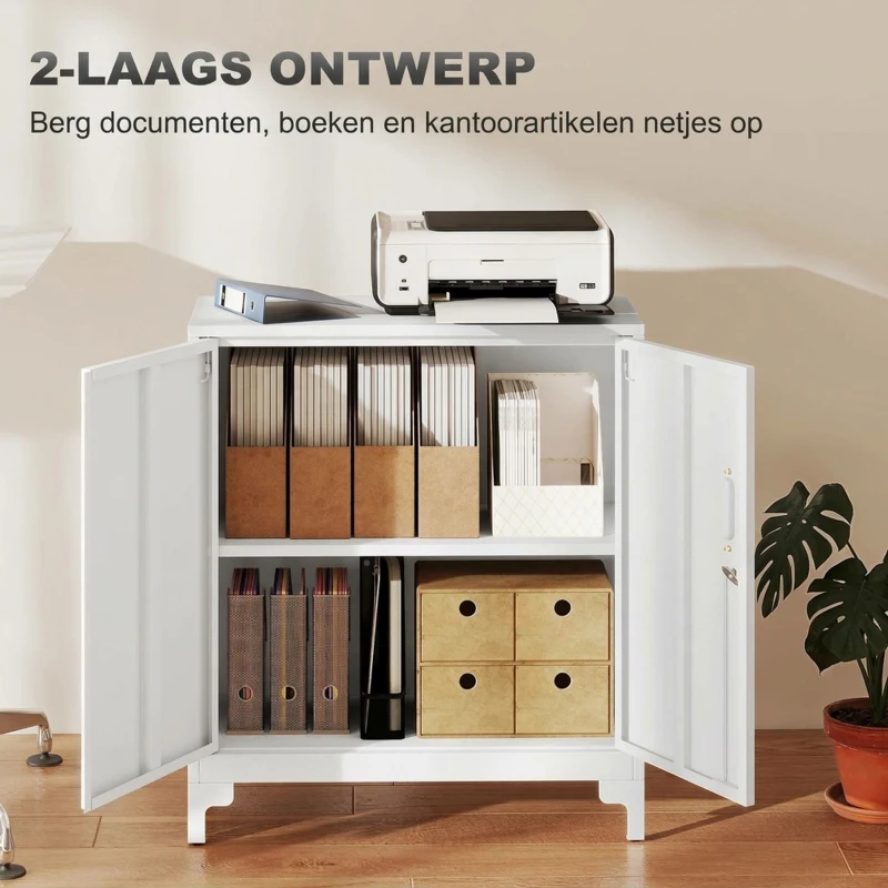 HOMCOM Metalen bureaukast met afsluitbare deuren, 2 niveaus, wit(m-4)