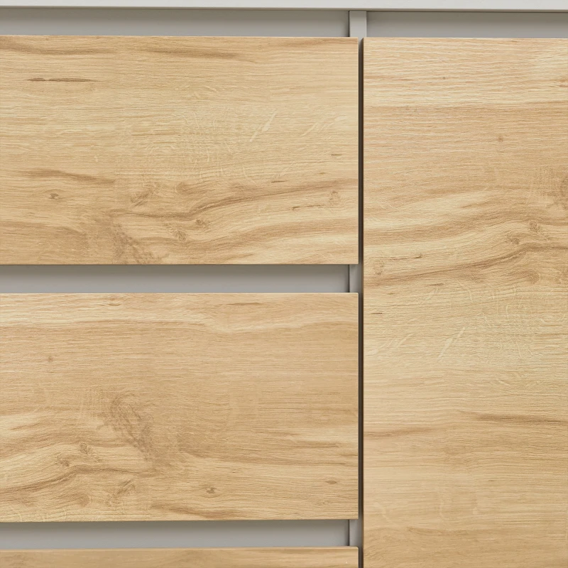 HOMCOM Aparador com 2 Portas e 3 Gavetas, Móvel de TV até 55 Polegadas, 120x35x74,5 cm, Branco e Carvalho