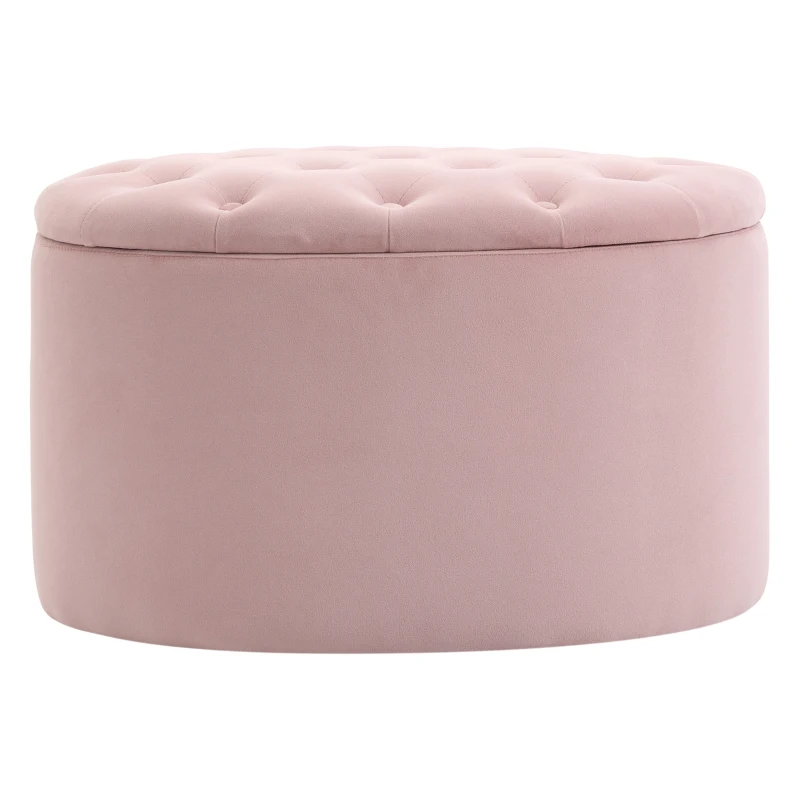 HOMCOM Puf Container Oval Capitonat si Matlasat din Catifea, 71x52x42cm, Roz