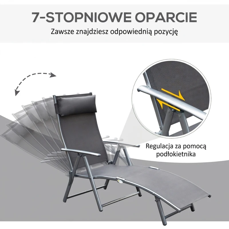 Outsunny Leżak, leżak ogrodowy, składany, regulowany, leżak, meble ogrodowe