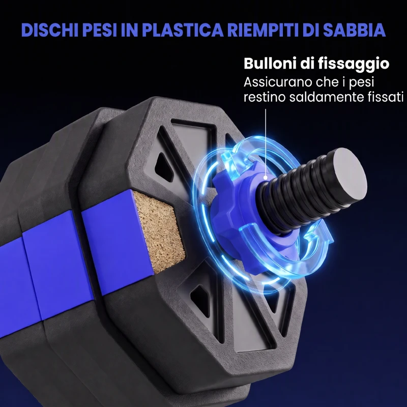 SPORTNOW Set Pesi da Palestra 6 in 1 in Plastica e Sabbia Utilizzabile come Kettlebell Manubri Bilanciere Supporto Blu