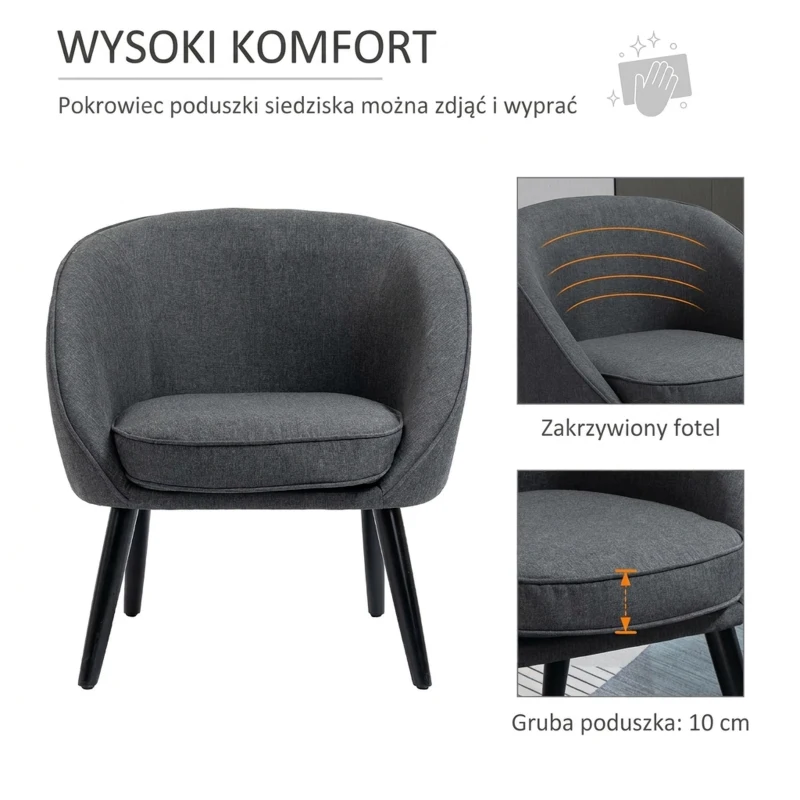 HOMCOM Krzesło do jadalni krzesło do salonu krzesło tapicerowane nowoczesny poliester drewno szary