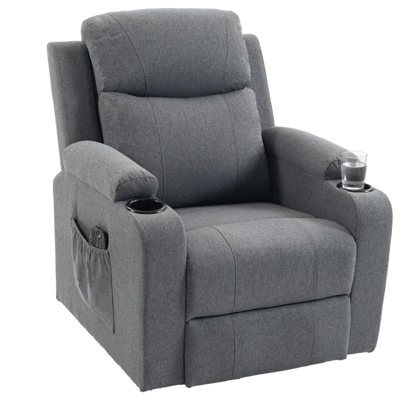 HOMCOM Fotoliu electric cu ridicare asistată, reclinabil, încălzit și cu masaj, gri închis