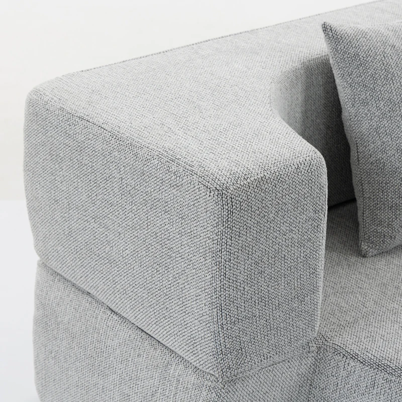 HOMCOM 2 in 1 Divano Letto 2 Posti con 2 Cuscini Sfoderabili, Braccioli, Seduta Imbottita, in Ciniglia, Grigio Chiaro