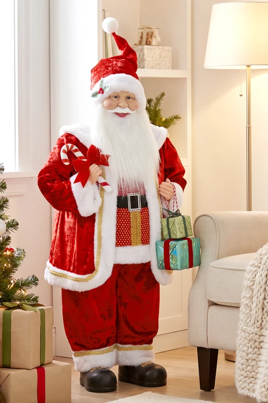 HOMCOM 120cm Life Size Singing Dancing Santa Claus, Standing Musical Animated Santa with Gift and Candy Cane, Posable Arms, Handcrafted, Sound Touch Activated, Moving Christmas Figure Decoration