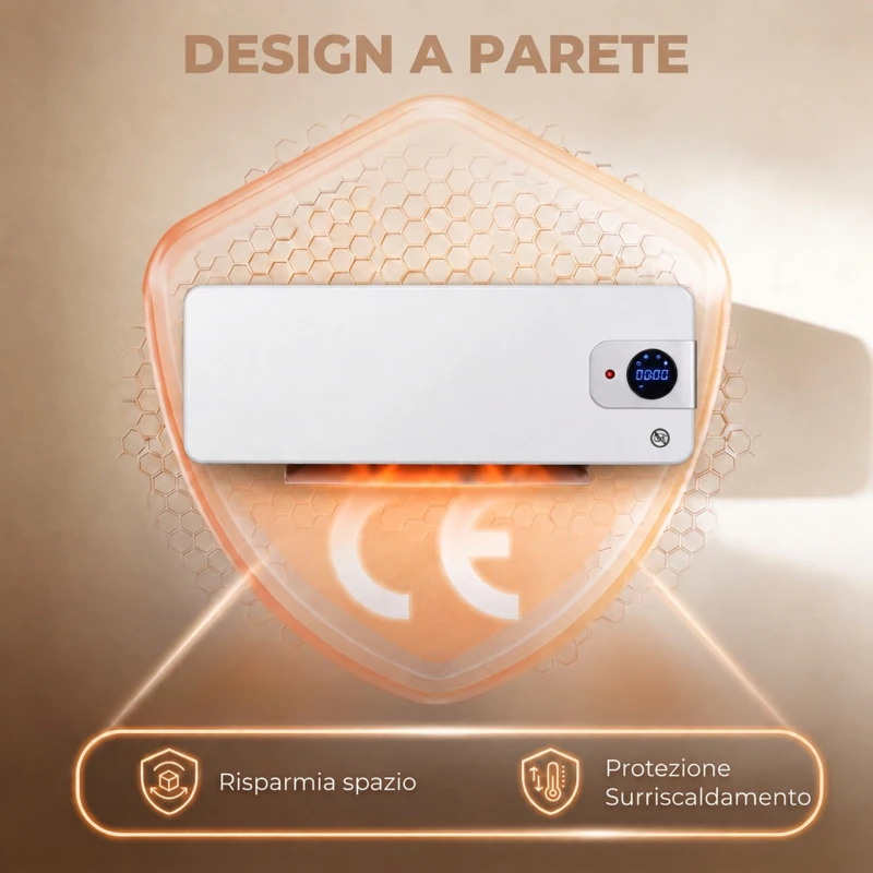 HOMCOM Termoventilatore Ceramico da Parete 2000W Controllo App 3 Modalità con Termostato, Timer, Telecomando, Bianco