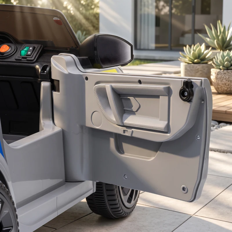 AIYAPLAY Auto Elettrica Polizia 12V con Telecomando, 2 Motori, Luci, Sirena, Musica e Clacson,  3-6 Anni, Grigio