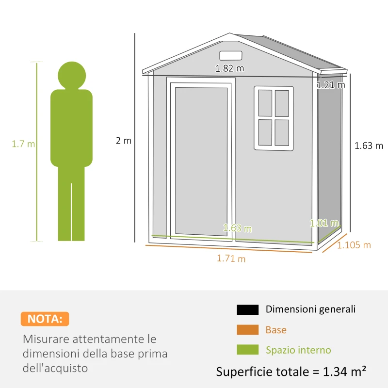 Outsunny Capanno da Giardino, Capanno in Plastica con Pavimento, Finestra, Porta con Serratura e Prese d'Aria, Grigio