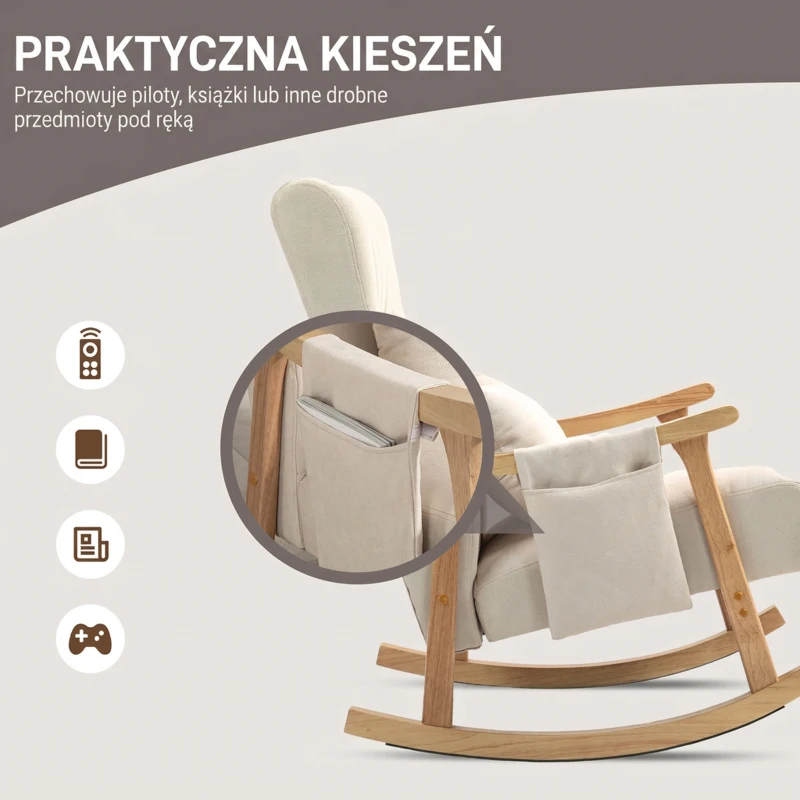 HOMCOM Fotel bujany z poduszką lędźwiową, kieszeń, do salonu
