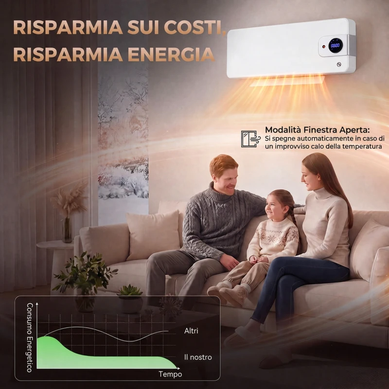 HOMCOM Termoventilatore Ceramico da Parete 2000W Controllo App 3 Modalità con Termostato, Timer, Telecomando, Bianco