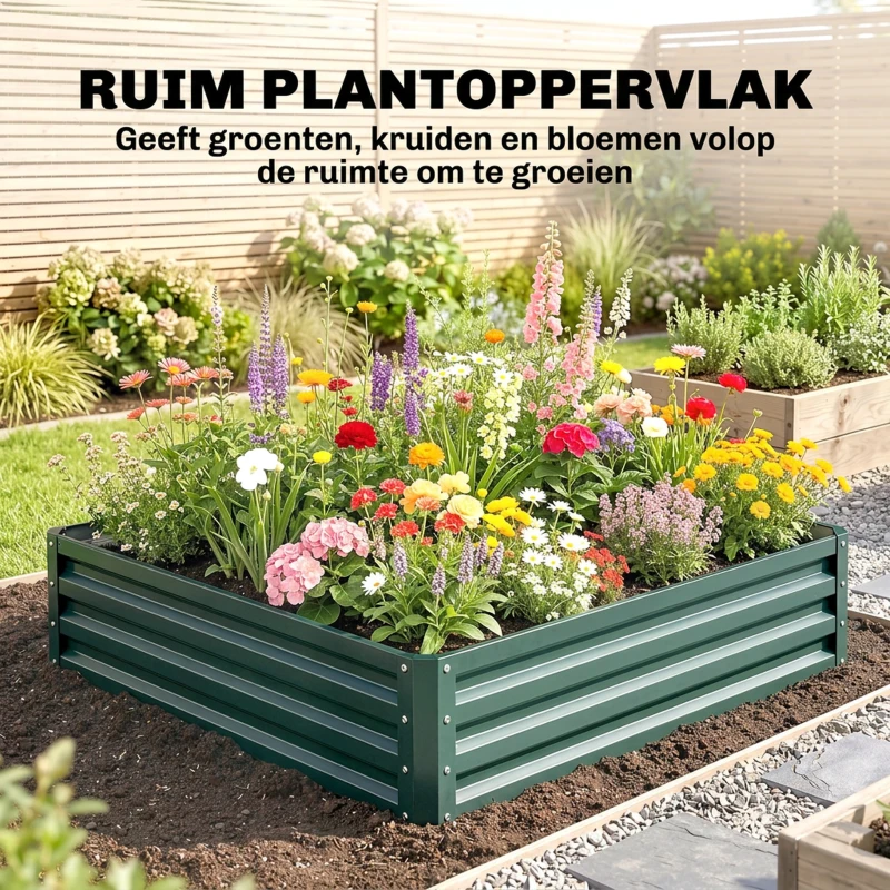 Outsunny Bedplantenbak met Stalen Kast Groen 120 x 120 x 30 cm