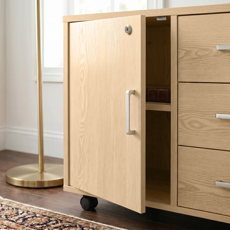 HOMCOM Schedario per Ufficio con 3 Cassetti e Armadietto con 3 Ripiani Regolabili, in Legno, 60x40x56 cm, Marrone Chiaro