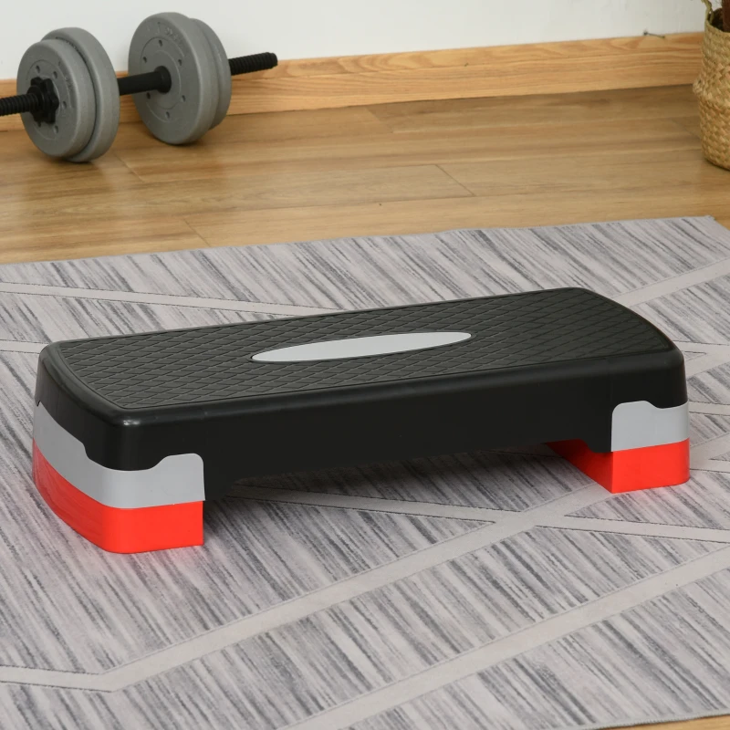 HOMCOM Stepper treningowy 2-stopniowa regulacja wysokości do użytku domowego i biurowego Czarny+Szary+Czerwony 68x29x15 cm