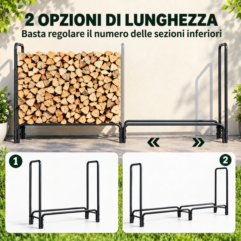 Outsunny Portalegna da 0.6m³ Regolabile con Telo Impermeabile in PE, in Metallo, 200x36x99 cm, Nero e Verde Scuro