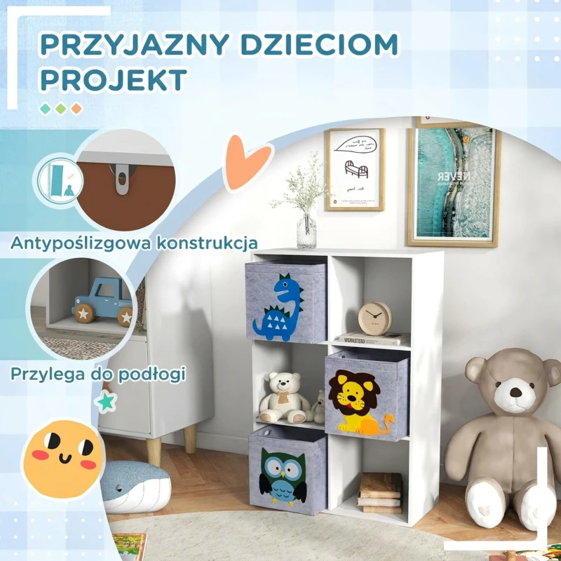 Regał dziecięcy ZONEKIZ z 3 szufladami na zabawki Biały+Szary 61,8 x 29,9 x 91,5 cm