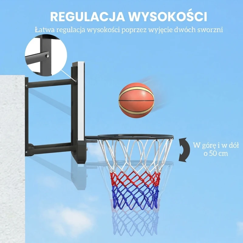 Kosz do koszykówki z montażem na ścianie, czarny, do wnętrz i na zewnątrz