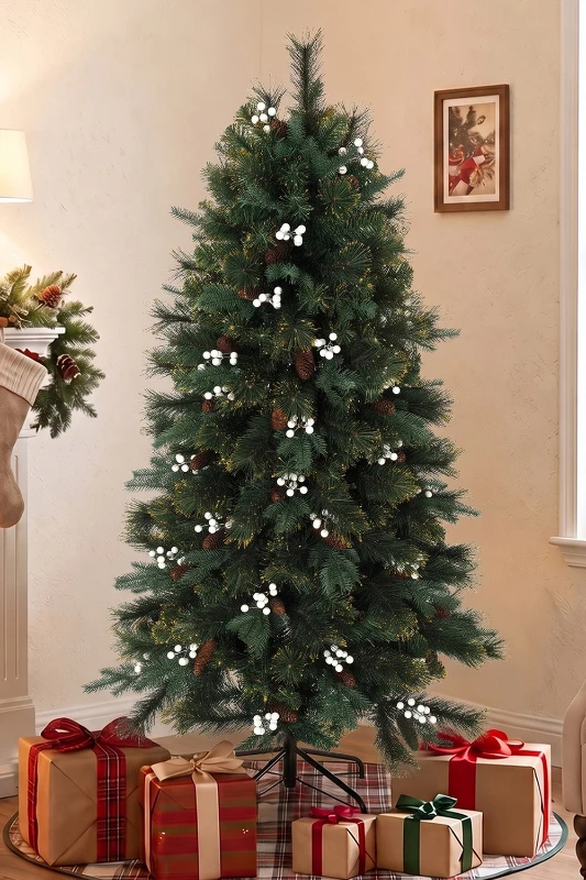 HOMCOM 5ft Artificial Christmas Tree, Fir Hinged Xmas Tree with 490 Branch Tips, Foldable Metal Stand, Easy Assembly, Green