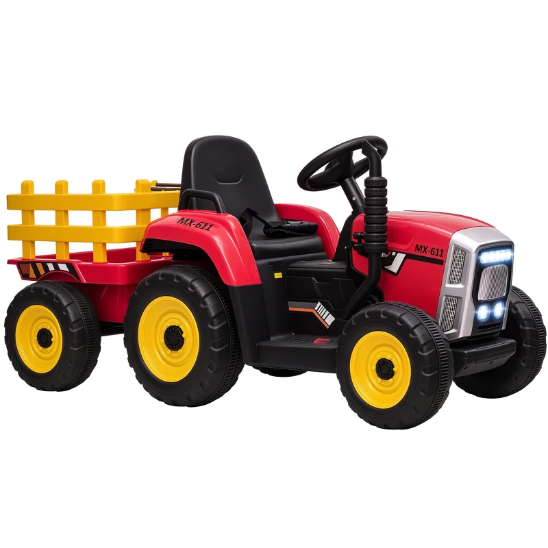HOMCOM Tracteur électrique avec remorque amovible, pour enfants de 3 à 6 ans avec télécommande MP3 musique affichage lumières