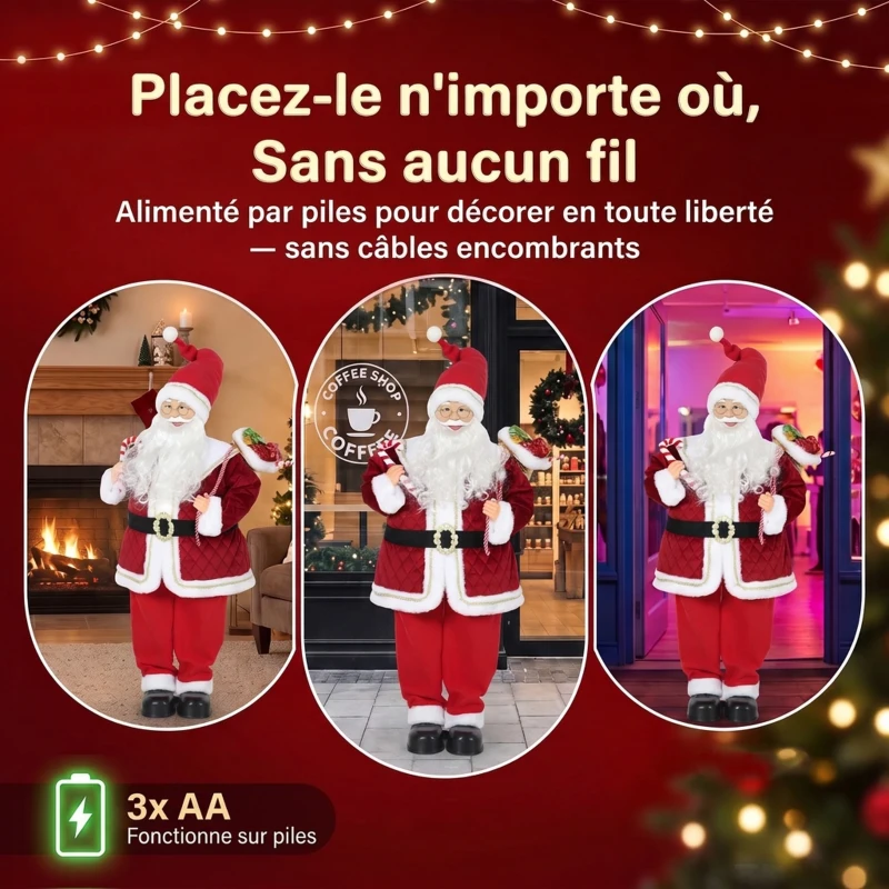 HOMCOM Père Noël Animé 120 cm avec Musique, Décoration de Noël Chantante à Tête Mobile, Activation Sonore et Tactile, Rouge