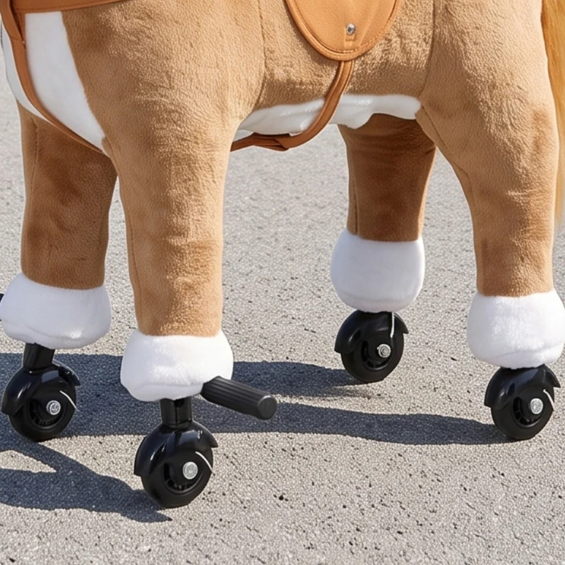 AIYAPLAY Cavalo de Brincar para Montar com Rodas, Sons de Cascos, Música e Pedais, Asas, Estrutura Metálica, +3 Anos, 50 kg, Castanho