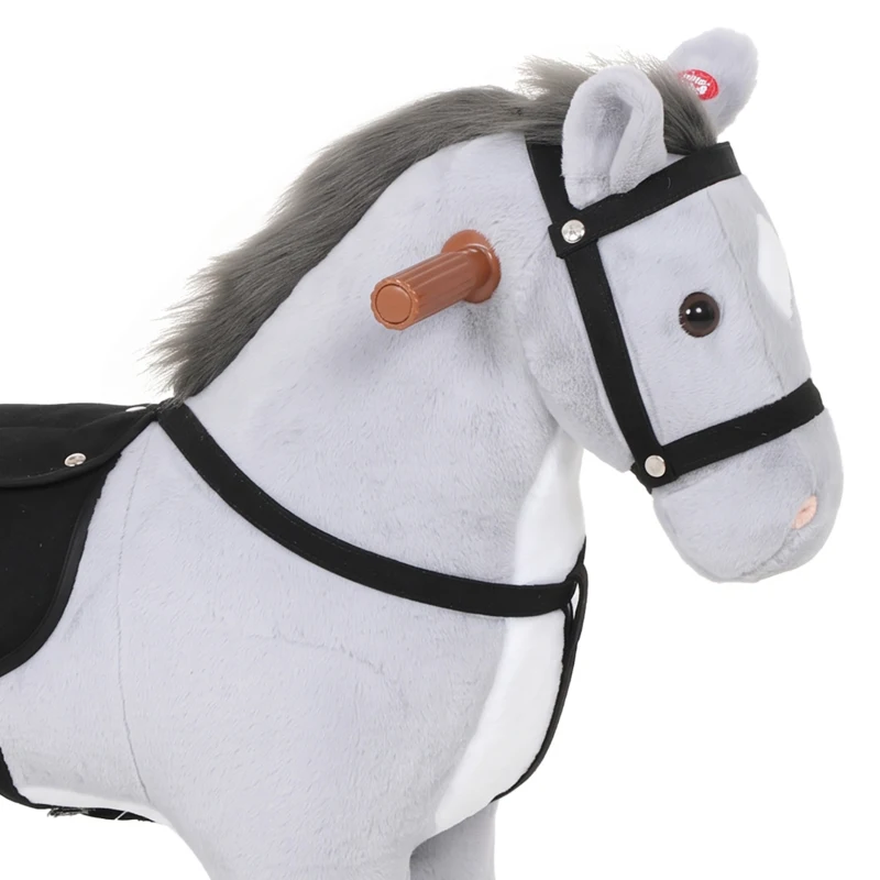 AIYAPLAY Cavalo de Brincar com Rodas, Sons de Cascos, Música, Pedais e Pegas, Estrutura em Metal, +3 Anos, 50 kg, Cinzento