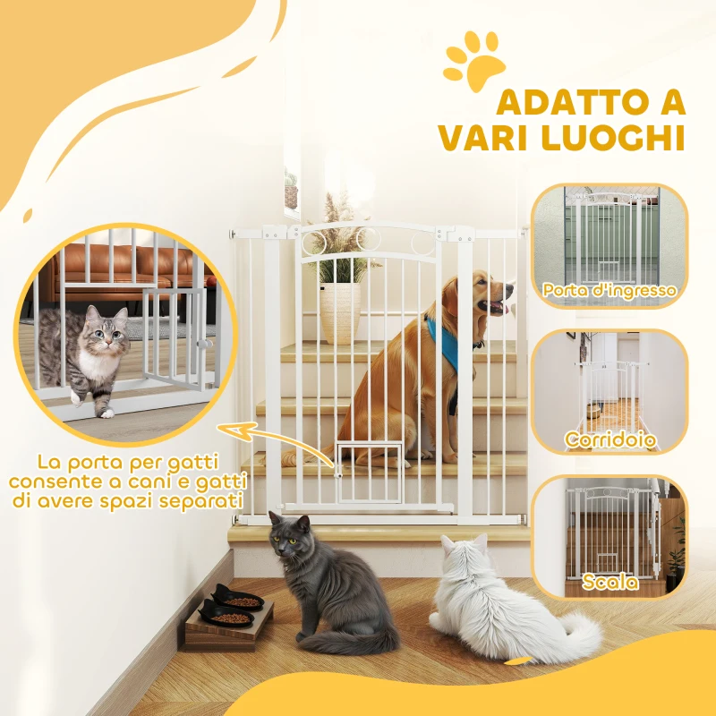 PawHut Cancellino per Cani Regolabile da 76-104 cm, Cancelletto Alto 106 cm con 2 Estensioni, Bianco