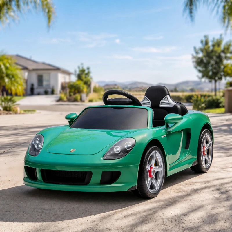 AIYAPLAY Auto Elettrica Bambini Porsche Carrera GT 12V con Telecomando, 2 Motori, Sospensioni e Porte Apribili, Verde
