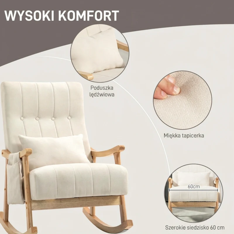 HOMCOM Fotel bujany z poduszką lędźwiową, kieszeń, do salonu