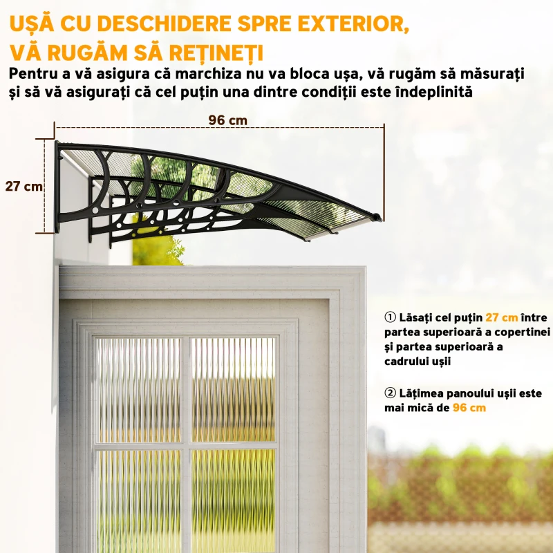 Outsunny Copertină Modernă din Policarbonat, Aluminiu și PP pentru Balcoane, Ferestre și Uși, 200x96x27 cm