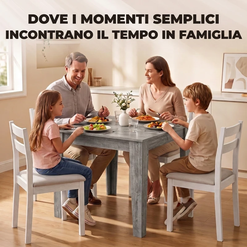 HOMCOM Tavolo da Pranzo per 4 Persone, Tavolo Cucina Quadrato 80x80x75 cm con Piedini Antiscivolo, Grigio Effetto Legno