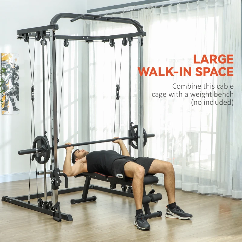 SPORTNOW 3 in 1 Palestra Multifunzione con Sistema di Cavi Incrociati, Squat Rack, Barra Bilanciere, Barre Trazioni