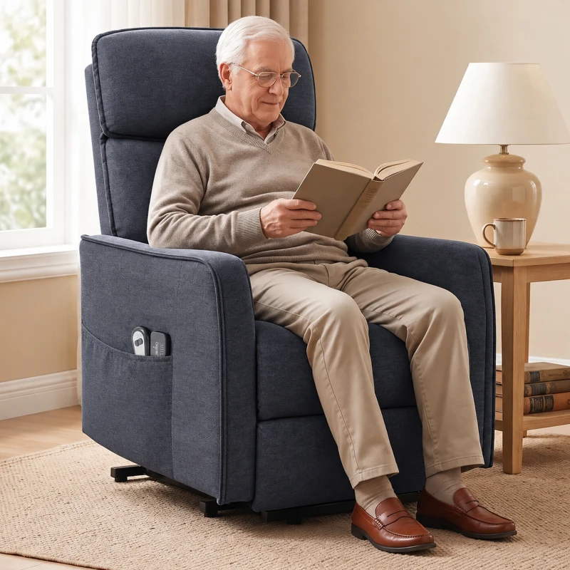 HOMCOM Poltrona Relax Reclinável Elétrica Elevatória com 2 Pontos de Massagem, Assento com Molas, Apoio para os Pés, Chenille, Preto