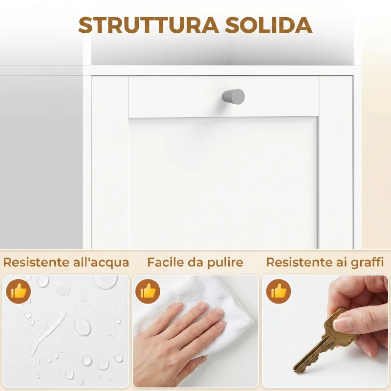 HOMCOM Mobile Bagno Alto Stretto 170cm, Scomparto Aperto, Ripiano Regolabile, per Lavanderia, Moderno, Bianco