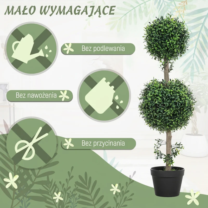 HOMCOM Zestaw 2 Sztucznych Roślin, Sztuczne Drzewka Bukszpanowe, UV-chronione, z Doniczką, Zielony