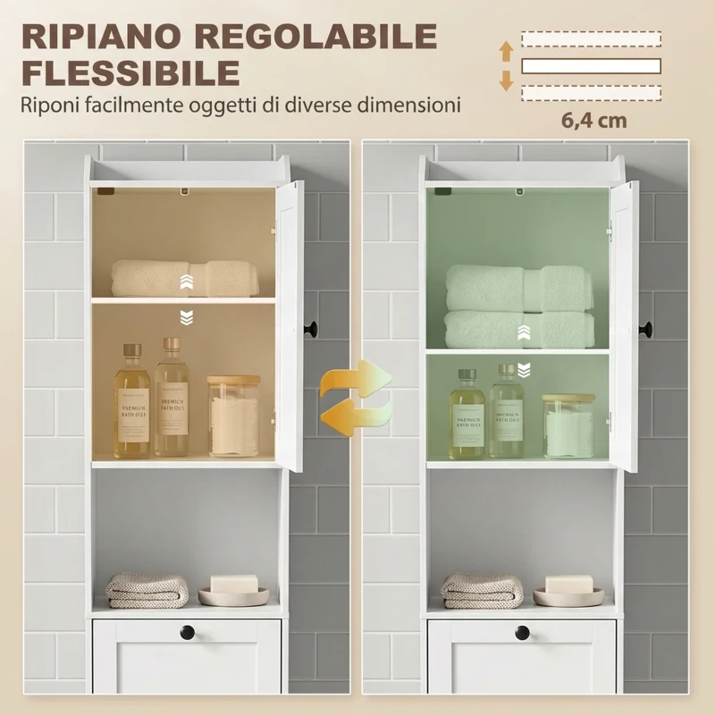HOMCOM Colonna Bagno Slim con Cesto Portabiancheria Ribaltabile, 40x40x170 cm, Bianco