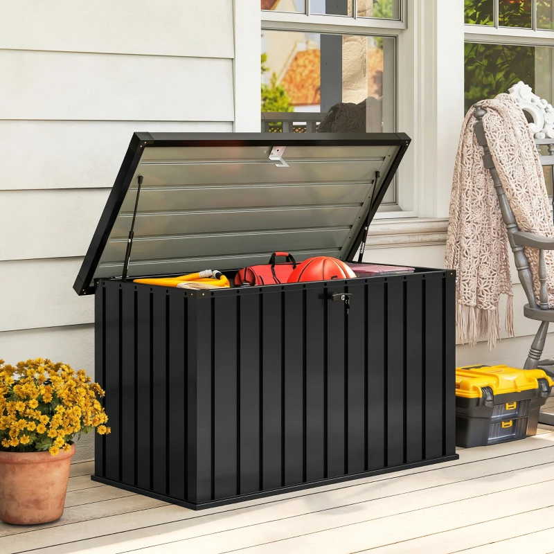 Outsunny Baule da Esterno da 400L in Acciaio Zincato, Baule da Giardino, Coperchio Bloccabile con 2 Chiavi, 124x66x72cm