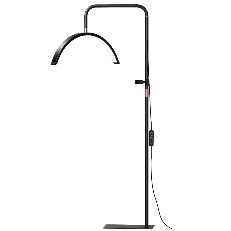 HOMCOM Lampada da Terra LED con Testa a Mezza Luna, Altezza e Temperatura Colore Regolabili, Telecomando, Nero